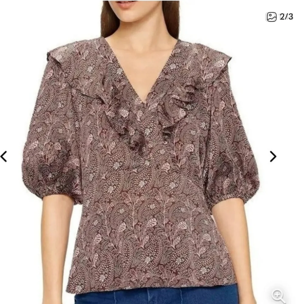 572-Ted Baker Floral V-Neck Blouse - Pink - Picture 5 of 6